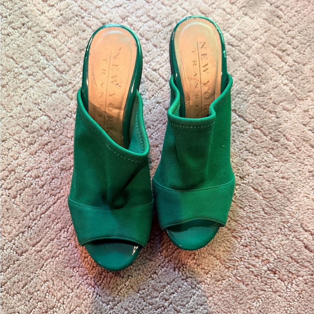 New York Transit Emerald Green Open-Toe Slide Mules